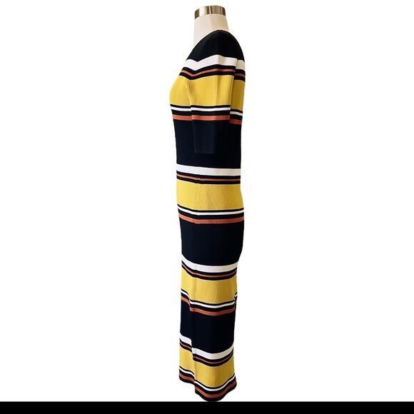 INTERMIX Wyatt Rib Knit Dress Striped Sweater Midi Half Sleeves Crew Medium EUC - Picture 10 of 15